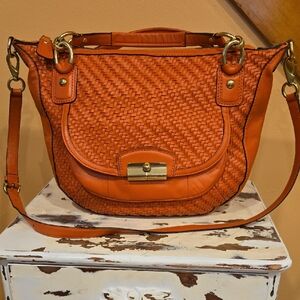 Coach Burnt Orange Woven Kristin Woven Leather Handbag